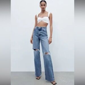 Zara Blue Flare Wide Leg Jeans